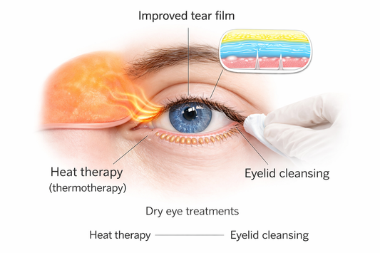 Aplicación de termoterapia y limpieza palpebral como tratamiento del ojo seco por disfunción de las glándulas de Meibomio.